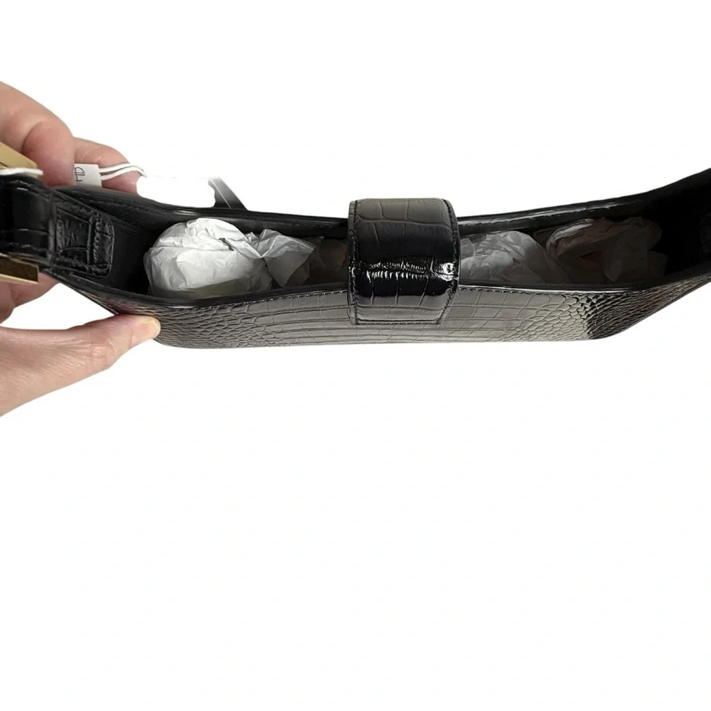 Anine Bing Mini Grace Shoulder Bag in Black Embossed Croc - Picture 9 of 13